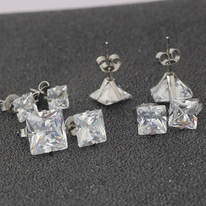 Stainless Steel Geometric Square Zircon <b>Stud</b> <b>Earrings</b> 4 6 8 10MM Claw Setting Everyday Wear - Product Image 3