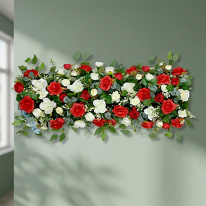 <b>Artificial</b> <b>Flower</b> Factory Radiant Red & Ivory Classic Channel Panel Bold Scarlet Rose & Crisp White Bloom Row 90cm - Product Image 3