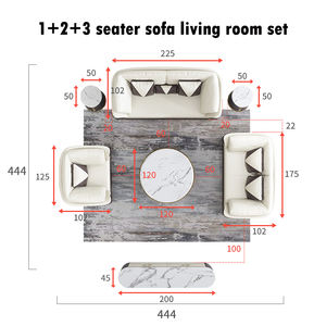 Meja Tengah Meja Kopi Marmer Bulat Putih dan Set Sofa Kulit Asli Furnitur Ruang Tamu Sofa Ruang Tamu Atas Modern - Product Image 6