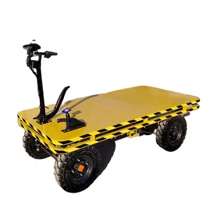 Folding electric four-wheel flat car is convenient for warehouse transport small trolley garden tool car