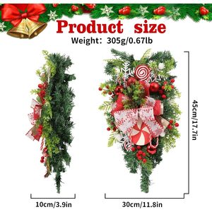 JoyFuncos Guirnalda Navideña en Forma de Lágrima, Decoración para Puerta con Bastones de Caramelo Rojos y Verdes, Guirnalda para Interiores y Exteriores con Adornos de Lazo - Product Image 2