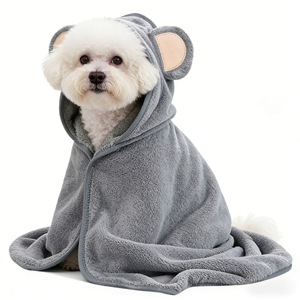 Pet Bathrobe Cartoon Hooded Cape Coral Fleece Absorbent Soft <b>Dog</b> <b>Bath</b> Towel 80x80cm Gray Elephant - Product Image 1
