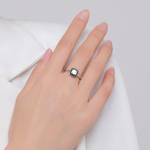 S925 <b>Silver</b> Princess Cut Diamond Engagement <b>Ring</b> in Bezel Setting Classic Geometric Design for Women - Product Image 3