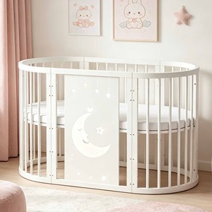 Cuna Ovalada Multifuncional de Pino para Bebés, Cama Infantil Europea Blanca, Cama Grande Móvil para Recién Nacidos - Product Image 1