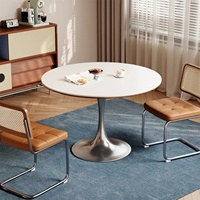 Table à manger vintage française en pierre frittée, base en acier inoxydable en forme de tulipe, ronde, pour cuisine, restaurant, café