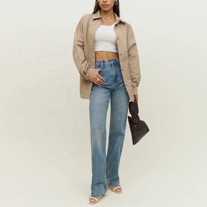 Vente en Gros Manteaux Courts <span class=keywords><strong>Kaki</strong></span> Personnalisé Surdimensionné Épaule Dénudée Vestes à Col Manteaux pour Femmes - Product Image 3