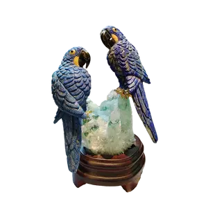 Hot Natural Lapis Lazuli Blue Parrot Crystal Crafts Crystal Healing Gemstone Carved Colourful Ornamental Value Love bird Statue