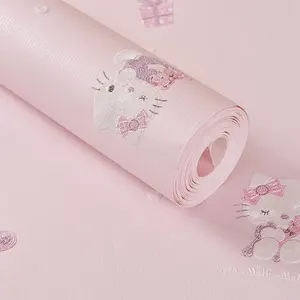 Hình Nền Hoạt Hình 3D Kitty Cho Trẻ Em, Giấy Dán Tường Hình Hoạt Hình Màu Xanh Dập Nổi Đơn Giản Ấm Áp Chủ Đề Phòng Ngủ Cho Bé Gái