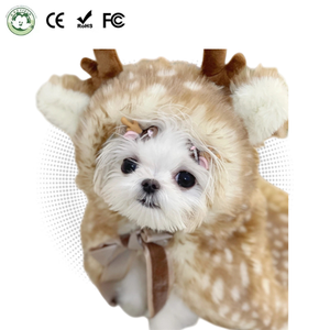 عباءة شتوية دافئة محمولة للحيوانات الأليفة بتصميم غزال كلاسيكي، زي رنة مطبوع للكلاب الصغيرة والمتوسطة، عباءة أيل للكريسماس مع قرون - Product Image 1