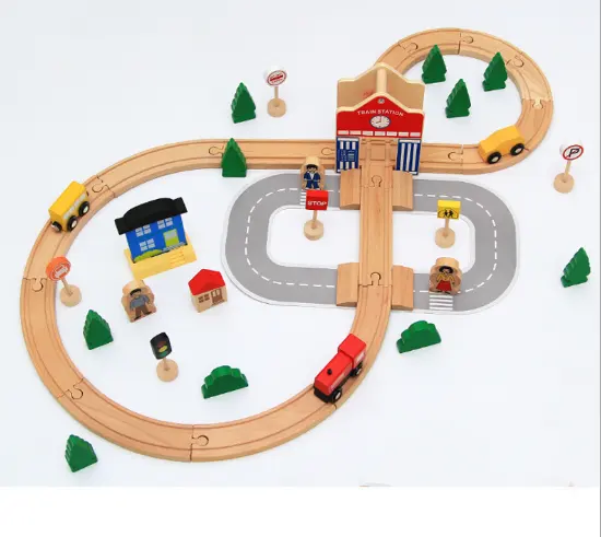Wholesale Children Eco Friendly Montessori 50 Pcs Wooden toys Train track Set toys For Boy
