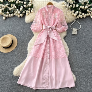 <span class=keywords><strong>Robe</strong></span> trapèze en dentelle brodée ajourée pour femme, manches longues, cintrée à la taille, amincissante, idéale pour le printemps et l'été, style navetteur - Product Image 3