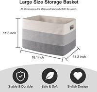 Panier à linge fait main, grand panier de rangement pliant en corde de coton avec poignées