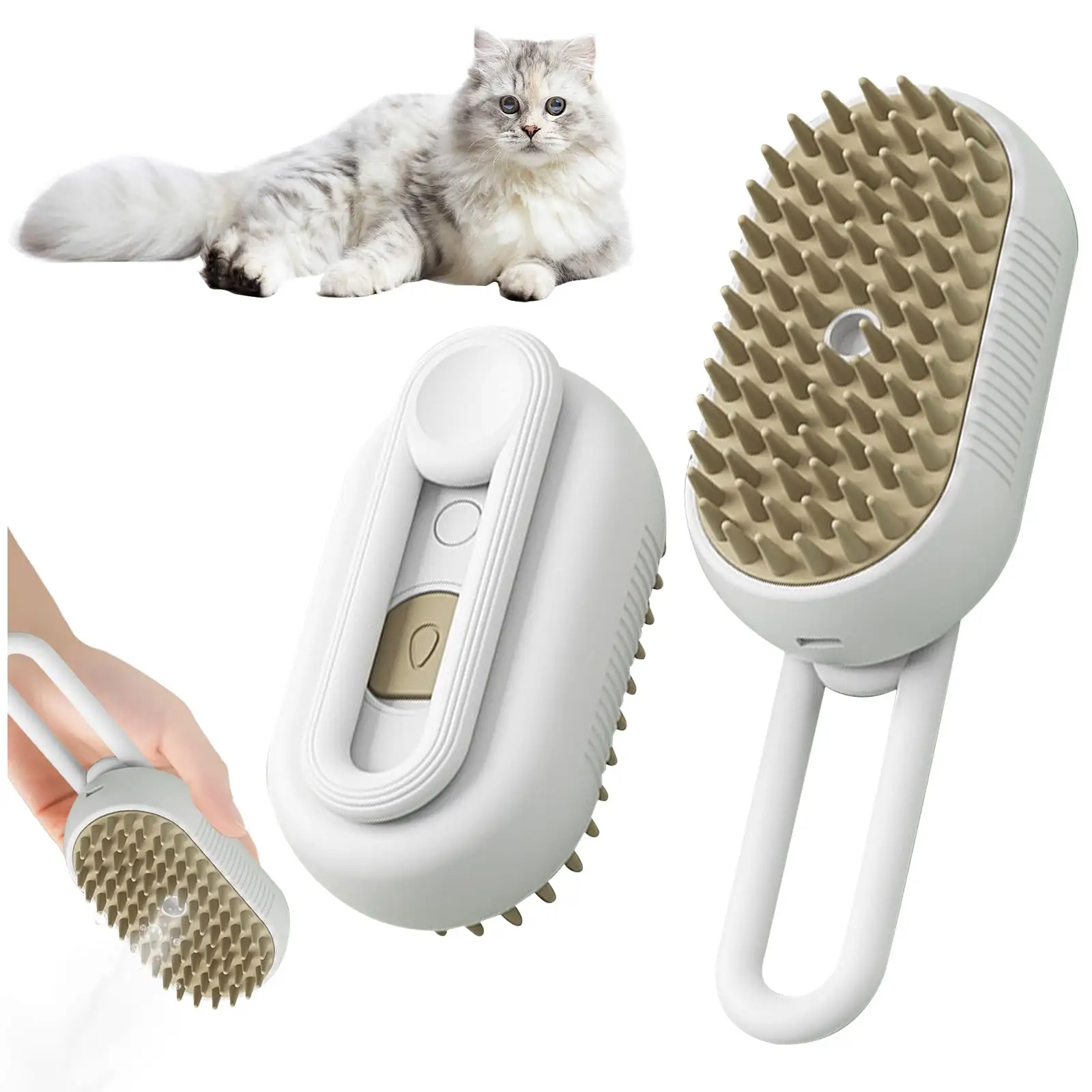 ZMaker Escova a vapor 3 em 1 para cães e gatos, escova elétrica portátil para remoção de pelos de animais de estimação, spray a vapor para gatos