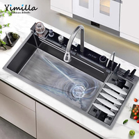 Évier de cuisine en acier inoxydable noir nano de grande taille, best-seller, évier multifonction tout-en-un avec égouttoir