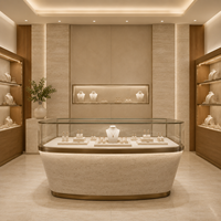 Vitrine de présentation de bijoux en bois naturel minimaliste avec éclairage LED, vitrine de vente au détail personnalisée pour la décoration intérieure de bijouterie de luxe