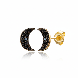 Black Zircon Stone Moon Design Woman <b>Stud</b> Earrings Wholesale Turkish Handmade 925 <b>Sterling</b> <b>Silver</b> Jewelry - Product Image 2