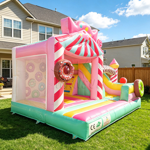 Château gonflable WINSUN Candy avec toboggan, design beignet et sucette, pour fêtes d'enfants, location, usage commercial extérieur - Product Image 1