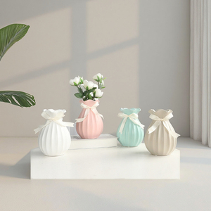 Jarrón de cerámica con rampa degradada Rosa nórdica, arreglo de cinta de seda acanalada ondulada, jarrón de brotes, Decoración de mesa de boda <span class=keywords><strong>para</strong></span> el hogar - Product Image 2