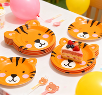 Vente chaude Assiettes jetables écologiques pour le sport, les dîners et les fêtes, motif visage de tigre mignon, pour les anniversaires d'enfants et les événements à thème festif