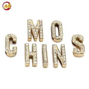 <b>Light</b> Gold Metal Slider Letters with Rhinestones DIY Custom <b>Name</b> Letter Sliders for Amulet Dog Collar Decoration - Product Image 1