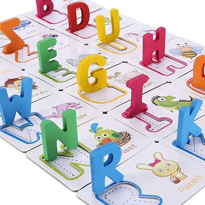 Di apprendimento in età prescolare educativi di legno divertente alfabeto inglese lettere flash di carta carta di bordo di puzzle di corrispondenza gioco giocattoli per i bambini