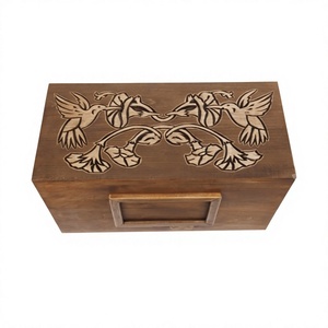 Urne en bois Double colibri pour cendres humaines Boîte commémorative en bois Urne de crémation souvenir sculptée avec sac en velours gratuit - Product Image 1