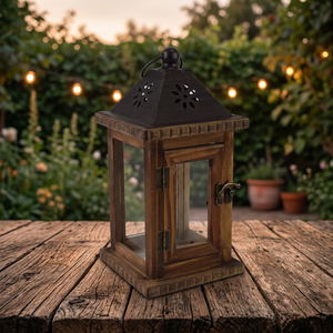 Porte-bougie en verre en forme de cœur en bois, imprimé sérigraphié, avec poignée en métal, pour la décoration de Noël à la maison, fabriqué en Inde - Product Image 2