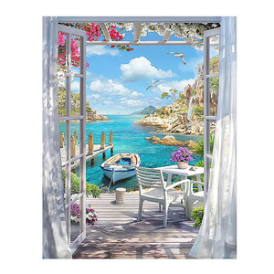 Pintura por número <span class=keywords><strong>para</strong></span> adultos, lienzo <span class=keywords><strong>para</strong></span> <span class=keywords><strong>principiantes</strong></span>, paisaje de playa, Kits de pintura por números con 4 pinceles y pintura acrílica - Product Image 1