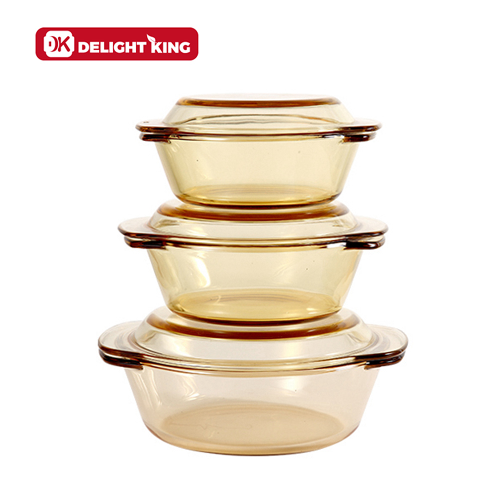 Горшки из янтарного боросиликатного стекла от производителя, круглая стеклянная Кастрюля/горшок для супермаркета, горячая распродажа