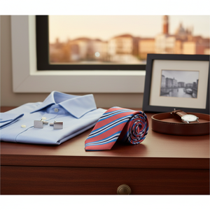 Corbata Italiana de Jacquard con Rayas Rojas, Talla Única, Tipo 3, Lavada, Accesorios Elegantes para Hombre - Product Image 3