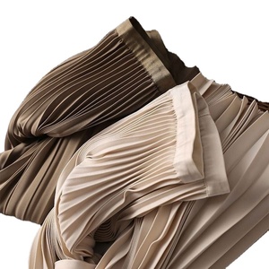 Summer Midi Pleated <b>Plus</b> <b>Sizes</b> Women's <b>Elastic</b> High <b>Waist</b> Satin Plain A-Line <b>Skirt</b> - Product Image 4