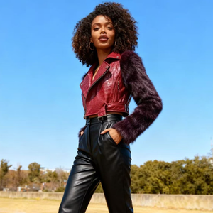 <span class=keywords><strong>Veste</strong></span> coupe-vent personnalisée <span class=keywords><strong>en</strong></span> similicuir grainé effet pierre pour <span class=keywords><strong>femme</strong></span> avec fausse fourrure - Product Image 3