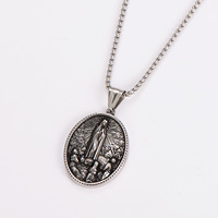 Collier Pendentif Médaille Amulette Vierge Marie Vintage Tendance en Acier Inoxydable Bijoux de Mode Religieux Chrétien Catholique