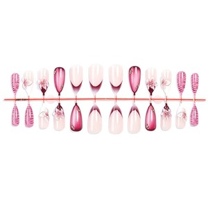 Faux ongles à presser de longueur moyenne, forme amande, style français, en résine, avec motif goutte en relief, pour manucure DIY et usage en salon, en gros - Product Image 4