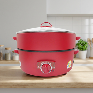 Sartén Eléctrica Comercial HANABISHI, Color Rojo Mate, Antiadherente, con Tapa de Vidrio, Aluminio, 1000W, Capacidad de 2.5L, Multifuncional, para el Hogar - Product Image 3
