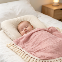 Couverture de poussette portable en coton pur doux à double couche en tissu crêpe avec pompons, pour toutes les saisons, pour enfants