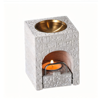 Brûleur d'huiles essentielles en béton avec support de bougie chauffe-plat en pierre volcanique, ensemble diffuseur d'arômes en pierre de lave