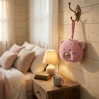 Porte-monnaie en peluche ours rose Kawaii, pochette mignonne et moelleuse en forme de visage d'ours avec dragonne, porte-clés en peluche doux, breloque de sac, cadeau personnalisé