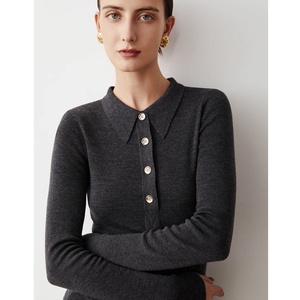 Polo de <span class=keywords><strong>lana</strong></span> <span class=keywords><strong>merino</strong></span> fino de primavera para <span class=keywords><strong>mujer</strong></span>, suéter de Cachemira de punto de manga larga coreano personalizado para <span class=keywords><strong>mujer</strong></span> - Product Image 1