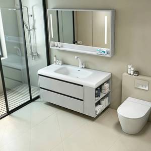 Armoire de salle de bain murale intelligente suspendue en bois massif, minimaliste et moderne, personnalisable - Product Image 6