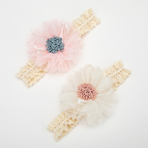 Fascia per capelli in pizzo di cotone con fiore in Tulle per bambini in stile coreano fascia per capelli morbida per bambini all'ingrosso - Product Image 2