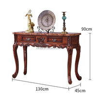 Table d'entrée en bois massif européenne Table console en marbre sculpté vintage avec tiroirs Table décorative de luxe pour salon couloir