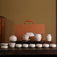 Service à thé Kung Fu Ru Kiln, écologique, durable, luxe léger, haut de gamme, en céramique chinoise, avec couvercle, bol, tasse à thé, théière, coffret cadeau