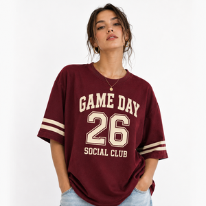 T-shirt personnalisé pour femme, coupe oversize, pour le jour du match de basketball, avec motif d'esprit d'équipe, tee-shirt de supporter à manches courtes, vente en gros - Product Image 2