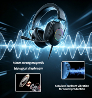 Casque filaire circum-auriculaire RGB avec son surround et USB pour le gaming et les appels, microphone intégré pour PC portable et joueurs