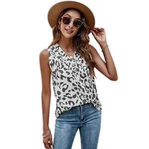 2024 Wholesale Hot Trendy Leopard print button up Sleeveless Tank Top Blouse Women Ladies Tops