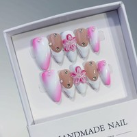 Nouveau produit lancé, série de couleurs ambre brun Maillard à fleurs de lys tridimensionnelles, ongles press-on faits à la main