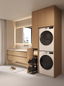 Minimalist Natural Wood-Style Stone Slab Vanity Integrated Sink Smart <b>Mirror</b> <b>Wall</b>-Mounted Bathroom Cabinet - Product Image 3