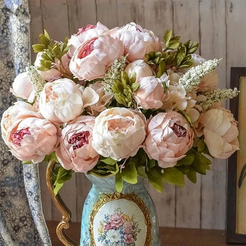 1 गुच्छा यूरोपीय कृत्रिम Peony फूल रेशम फूल शादी की पार्टी घर की सजावट के फूल गुलदस्ता
