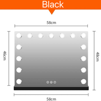 Miroir de maquillage de bureau éclairé 15 ampoules LED Côté unique Grossissement 10x/1x Miroir de courtoisie carré intelligent